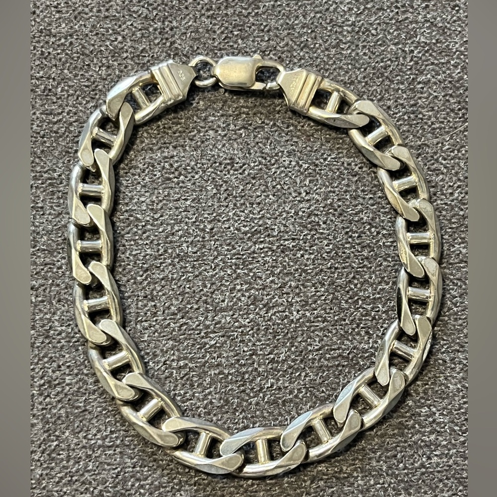 925 Sterling Silver 8mm Mariner Link Men’s Bracelet 9” Italy 32g lobster clasp
